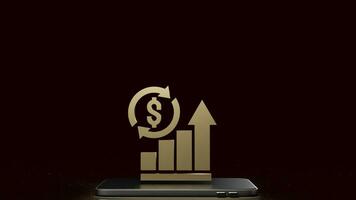 el oro gráfico en móvil para negocio concepto 3d representación. foto