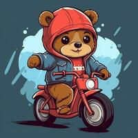 linda pequeño oso montando bicicleta foto