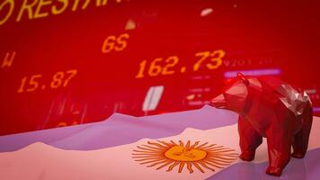 The  red Bear on  Argentina flag on Business chart background  3d rendering photo
