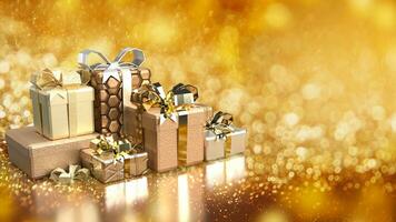 The gift box on gold  background 3d rendering photo