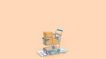 The shopping trolley on mobile 3d rendering photo