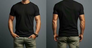 Front and back views of a man in black t shirt and jeans AI Generated photo