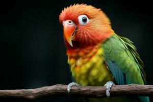 Exquisite plumage of a Fischers Lovebird shines in a captivating portrait AI Generated photo