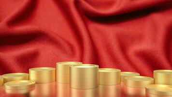 The Gold coins on red Background 3d rendering photo