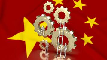 The Business man and gear group on Chinese flag Background 3d rendering photo