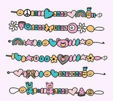 retro 90s friendship beaded bracelets with pretty plastic beads. vector