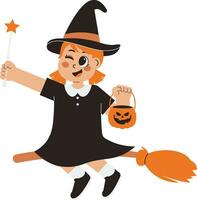 Little Witch Holding a Magic Wand Illustration vector