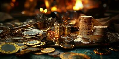 3d representación imagen de oro y carbón VIP chip con diamante, casino, dinero, dado foto