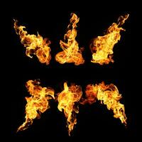 Fire flames collection isolated on black background photo