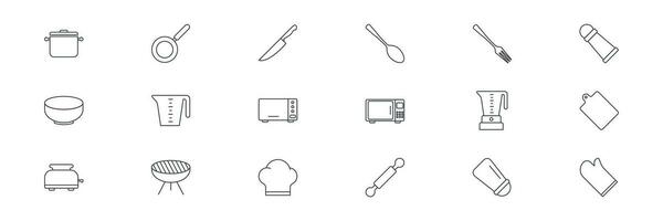 Vector set of Cooking icons. such as secure pan, knife, spoon and more. Set for Web and App Isolated on White Background. Vector illustration