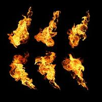 Fire flames collection isolated on black background photo