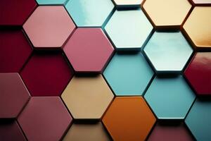 A minimalist design of colorful hexagons offers a spacious banner AI Generated photo