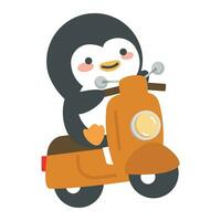 Cute Penguin riding scooter cartoon vector