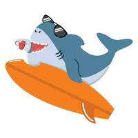 Cute shark with Surfing cartoon vector