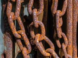 rusty metal chains in the port. close up photo