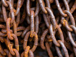 rusty metal chains in the port. close up photo