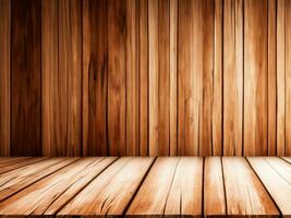 vacío madera mesa antecedentes con natural ligero y oscuro de madera pared. lata ser usado para monitor o producto foto