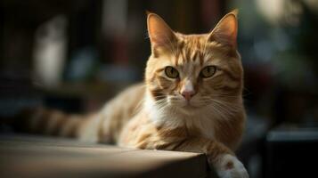 A close up of a cat sitting on the ground, Generative AI photo