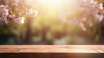 A wooden table topped with lots of white flowers, Generative AI photo