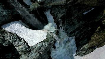 Snow waterfall, drone shot video
