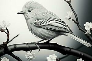 Monochromatic artwork bird perched gracefully on a tree branch AI Generated photo