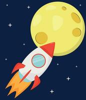 cartoon rocket flying to the moon vector