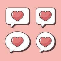 Set of heart message icons in doodle style. White speech bubbles with pink heart vector