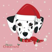 Christmas greeting card. Dalmatian dog with red Santa's hat vector