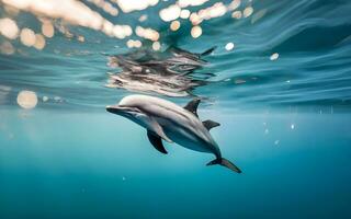 delfines alegre ballet, un fascinante vislumbrar dentro el juguetón armonía de estos encantador Oceano bailarines ai generado foto