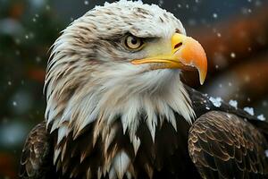 Majestic bald eagle, a stunning winter close up of fierce elegance AI Generated photo