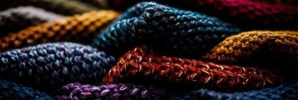 Close up imagery capturing the rich textures of woven woolen fabrics photo