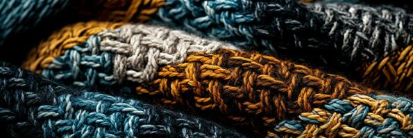 Close up imagery capturing the rich textures of woven woolen fabrics photo