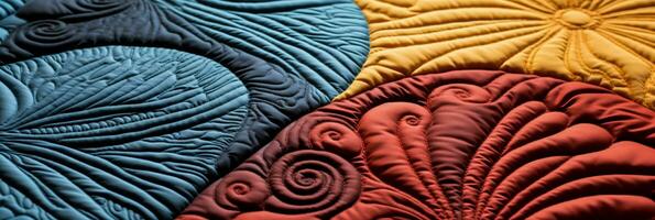 Extreme close ups capturing the intricate patterns of textural quilting on textiles photo