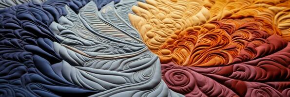 Extreme close ups capturing the intricate patterns of textural quilting on textiles photo