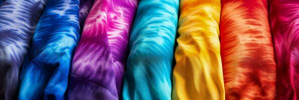 Macro photographs highlighting contrasting tie dye patterns on various textile materials photo