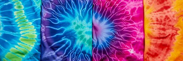 Macro shots of psychedelic tie dye patterns on different textile surfaces photo