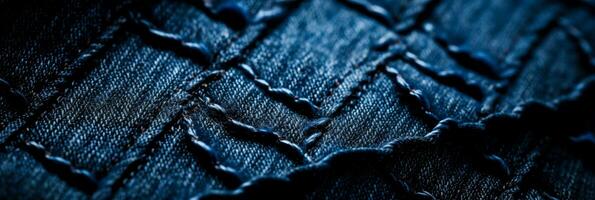 Detailed macros highlighting meticulous stitch patterns on textured denim backgrounds photo