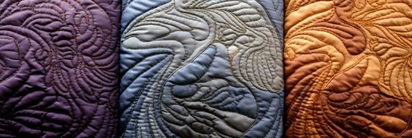 Extreme close ups capturing the intricate patterns of textural quilting on textiles photo