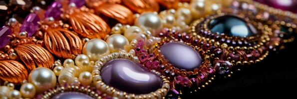 Macro captures of bead embroidery details on assorted soft textile backgrounds photo