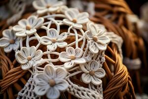 Close up images displaying the delicate details of handmade macrame designs photo