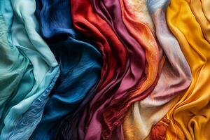 Macro photographs highlighting contrasting tie dye patterns on various textile materials photo