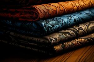 High resolution images displaying intricate jacquard woven patterns on textile backgrounds photo