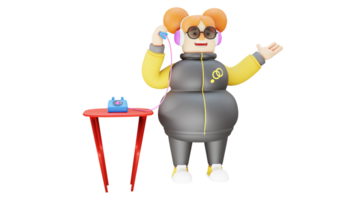 3D illustration. Young Girl 3D cartoon character. Adorable girl is answering the phone at her house. Cute girl wearing jacket and ready to go out. 3D cartoon character png