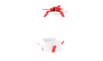 Open white gift box red ribbon for Christmas 3d rendering PNG