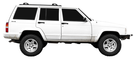 lado ver blanco suv coche con barro manchas png