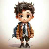 3d carton of boy going to school ai photo