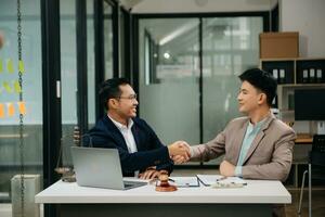Business and Male lawyer or judge consult having team meeting with client, Law and Legal services concept.Customer service good cooperation in office photo