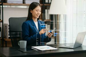 Project manager working and update tasks with milestones progress planning and Gantt chart scheduling diagram. business working with smart phone, tablet and laptop photo