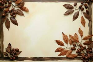 Clásico café modelo con acuarela café frijoles y hojas en un rústico antecedentes ai generado foto