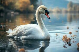 A picturesque moment Beautiful swan adrift on a serene lake AI Generated photo